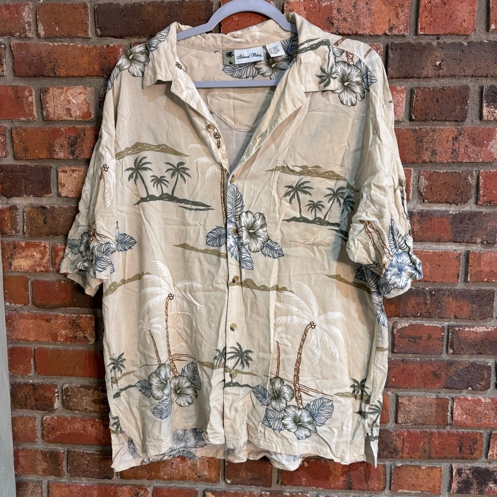 Island Blue mens rayon tropical vacation Hawaiian style button up shirt tan XXL